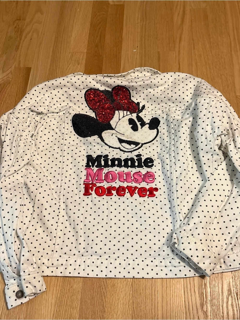 Disney Minnie Mouse Forever Jean Denim Jacket Large White Black Red